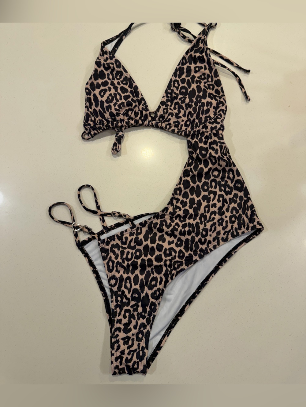 SHEIN Leopard Print One-Piece Cut Out Swimsuit - size Large